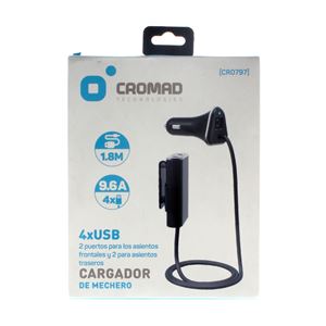 CARGADOR DE MECHERO 9.6A 4 X USB NEGRO CROMAD - CR0797-2