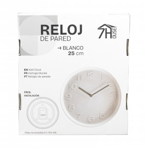 RELOJ DE PARED BLANCO 25CM SEVEN HOUSE