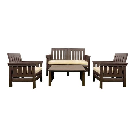 CONJUNTO DE JARDIN PALMA MARRON MESA + SOFÁ + 2 SILLAS RATAN - 75794