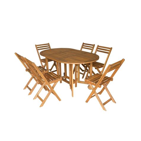 CONJUNTO MESA TRANSFORMABLE + 6 SILLAS MADERA ACACIA NATURAL - 75985