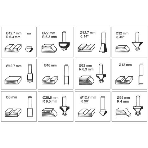 JUEGO 12 PCS FRESAS 6MM PARA MADERA MADER - 63441-1