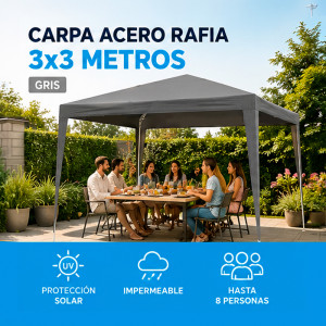 CARPA ACERO RAFIA 3X3 METROS GRIS...