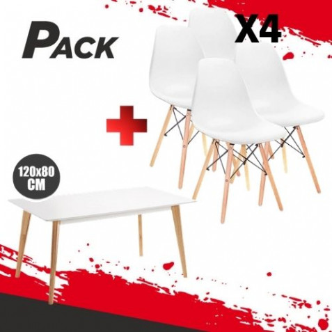 MESA DESIGN D900 120X80CM BLANCA + 4...