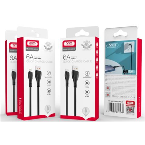 CABLE NB185 CARGA RAPIDA USB - LIGHTNING | 6A | 1 METRO | NEGRO XO - XONB185TCBK-1