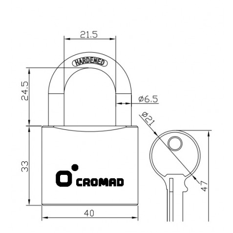 CANDADO DE LATÓN 40MM 2 LLAVES CROMAD