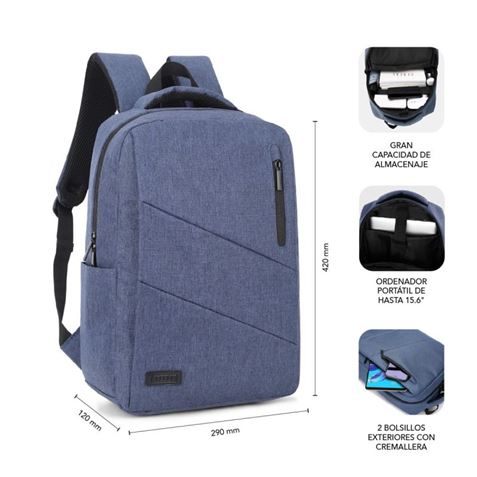 MOCHILA PARA PORTATILES HASTA 15.6" CITY BACKPACK CON USB SUBBLIM AZUL - BP-2BL2001-3
