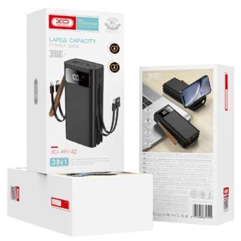 POWERBANK PR142 30000MAH | 4 ENTRADAS Y 5 SALIDAS | DISPLAY Y CABLES XO - XOPR142BK-5