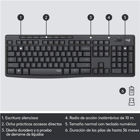 KIT TECLADO Y RATON WIRELESS SILENT TOUCH MK295 LOGITECH GRIS - 920-009798-1