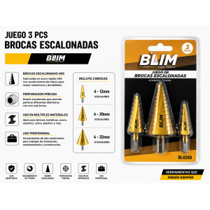 JUEGO 3 PCS BROCAS ESCALONADAS BLIM