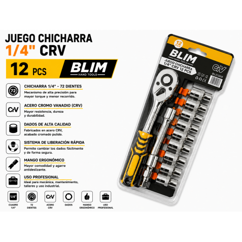 JUEGO CHICHARRA 1/4" CRV 12 PCS BLIM