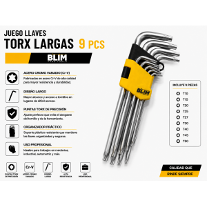 JUEGO LLAVES TORX LARGAS 9 PCS BLIM
