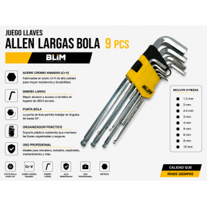 JUEGO LLAVES ALLEN LARGAS BOLA 9 PCS...