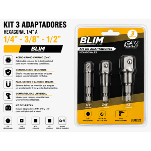 KIT 3 ADAPTADORES 1/4" HEXAGONAL A...