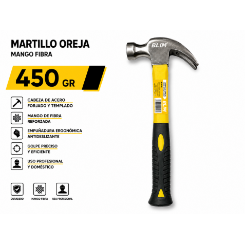 MARTILLO OREJA MANGO FIBRA 450GR BLIM
