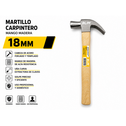 MARTILLO CARPINTERO 18MM MANGO MADERA...