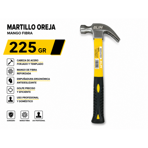 MARTILLO OREJA MANGO FIBRA 225GR BLIM