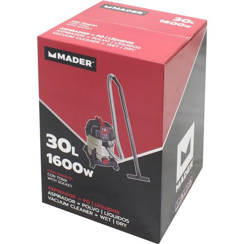 ASPIRADORA INOX POLVO-LÍQUIDOS 30 L. 1.600 W. MADER - 63352-3