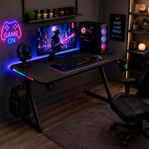 MESA GAMING PRO1700 FIBRA CARBONO LUZ...