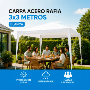 CARPA ACERO RAFIA 3X3 METROS BLANCA...