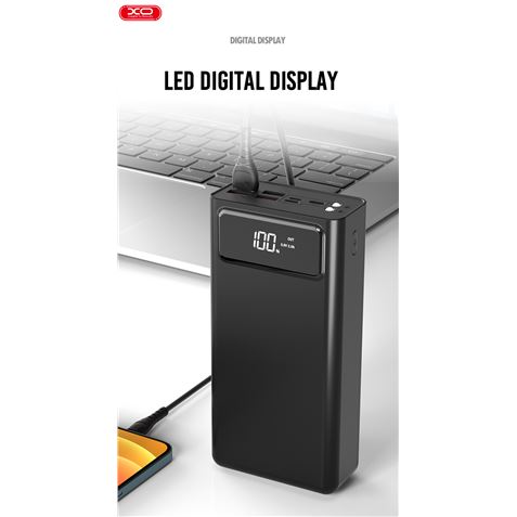 POWERBANK PR123 30000MAH | 3 ENTRADAS | 4 SALIDAS | 2A | LCD XO NEGRO - XOPR123-3