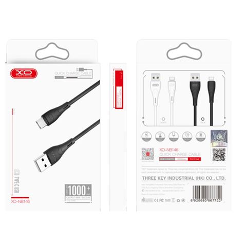 CABLE NB146 CARGA RAPIDA SILICONA USB - MICRO USB | 2.4A | 1 MTR | NEGRO XO - XONB146-1