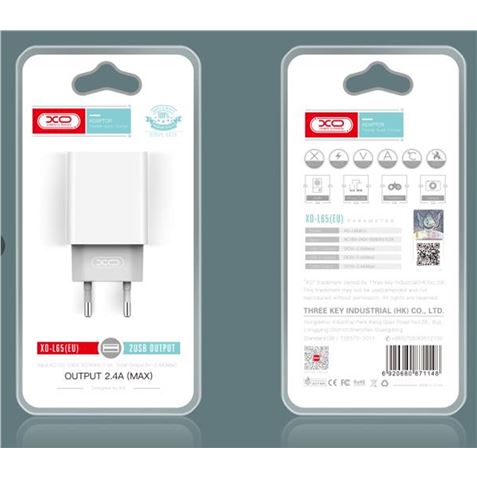 CARGADOR DE CORRIENTE L65 2.4A | 2XUSB | XO - XOL65WH-1