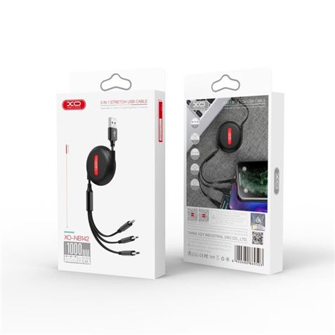 CABLE 3 EN 1 NB142 USB - (LIGHTNING + TIPO C + MICRO USB) 2.4A XO - XONB142-4