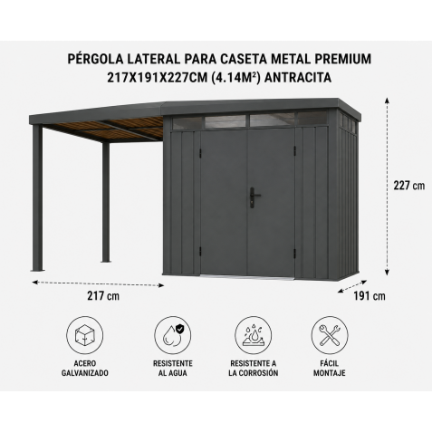 PÉRGOLA LATERAL PARA CASETA METAL...