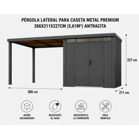PÉRGOLA LATERAL PARA CASETA METAL...