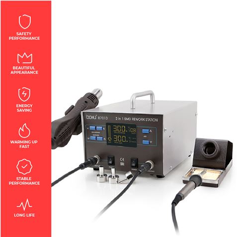 ESTACION DE SOLDADURA Y PISTOLA DE AIRE CALIENTE 700W (2 EN 2) BAKU-8701D - 53919-4