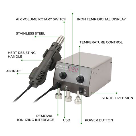 ESTACION DE TRABAJO CON PISTOLA DE AIRE CALIENTE 400W BAKU-600D+ - 53926-2