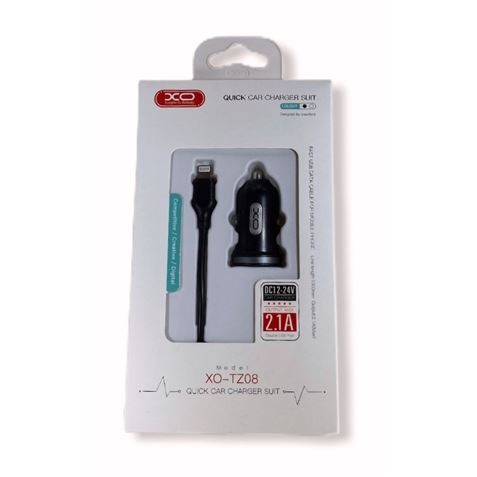 PACK CARGADOR MECHERO TZ08 2.1A + CABLE TIPO LIGHTNING NEGRO XO - XOTZ08LG-1