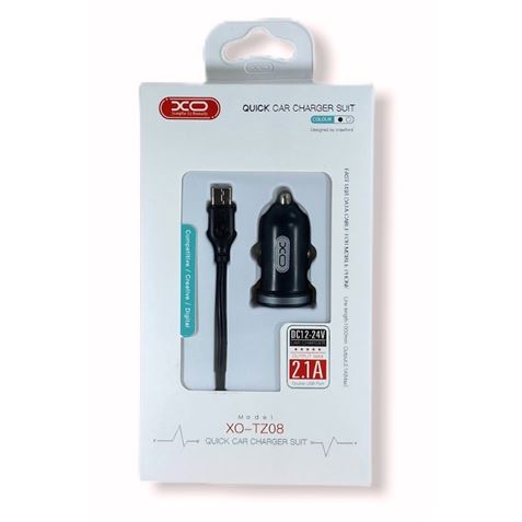 PACK CARGADOR MECHERO TZ08 2.1A + CABLE TIPO C NEGRO XO - XOTZ08