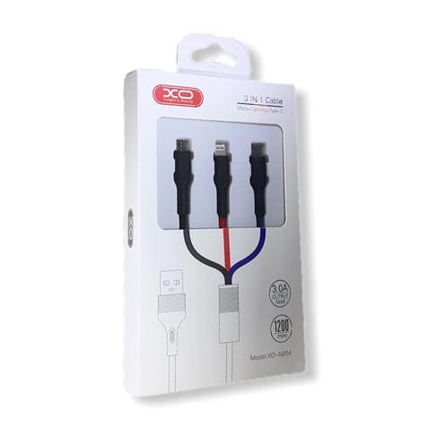 CABLE NB54 CARGA RAPIDA CORDON 3 EN 1 | MICRO + TIPO C + LIGHTNING A USB XO - XONB54BK-4
