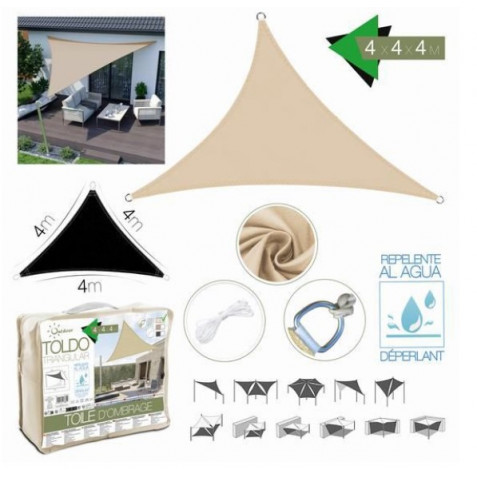 TOLDO TRIANGULAR 4X4X4 METROS BEIGE CON BOSLA