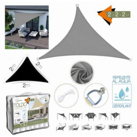 TOLDO TRIANGULAR 2X2X2 METROS GRIS CON BOSLA