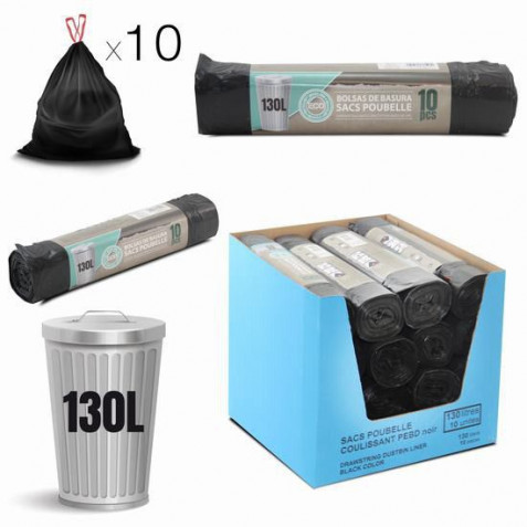 PACK 10 BOLSAS DE BASURA 130 LITROS ECO RECICLADAS NEGRAS