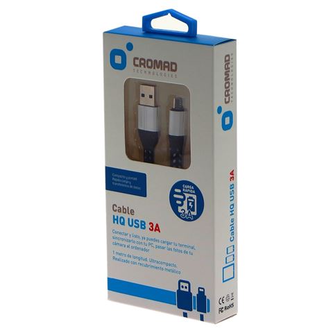 CABLE HQ USB A MICRO USB 1 METRO 3A PLATA CROMAD - CR0996-1