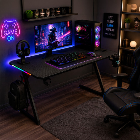 MESA GAMING PRO1700 FIBRA CARBONO LUZ...
