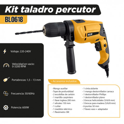 KIT TALADRO PERCUTOR 600W + 30...