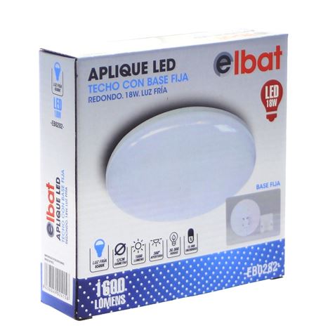 APLIQUE LED TECHO CON BASE FIJA REDONDO 18W LUZ FRIA ELBAT - EB0282-1