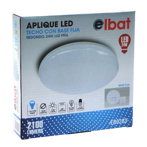 APLIQUE LED TECHO CON BASE FIJA REDONDO 24W LUZ FRIA ELBAT - EB0283-1