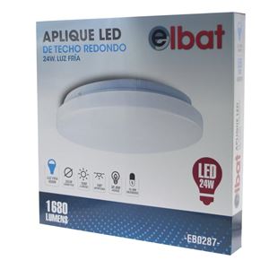 APLIQUE LED TECHO REDONDO 24W LUZ FRIA ELBAT - EB0287-1
