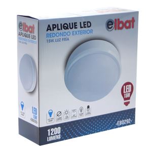 APLIQUE LED REDONDO EXTERIOR 15W LUZ FRIA ELBAT - EB0292-1