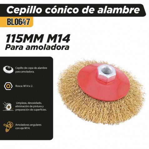 CEPILLO CÓNICO DE ALAMBRE 115MM M14...