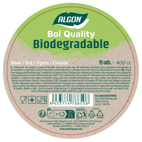 SET 15 BOL BIODEGRADABLES 400CC ALGON