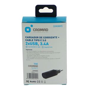 PACK CARGADOR CORRIENTE 3.4A + CABLE TIPO C 3.0 CROMAD - CR0881-4