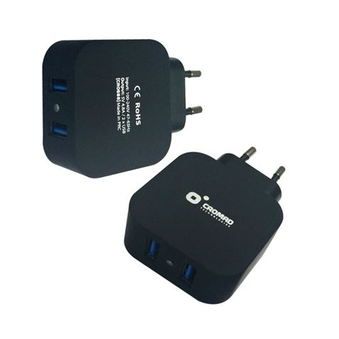 CARGADOR DE CORRIENTE 4.8A 2xUSB NEGRO CROMAD - CR0688