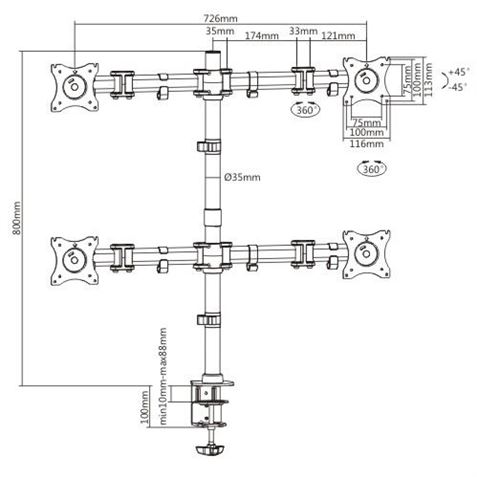 SOPORTE DE MESA PARA 4 MONITORES 13"-23" CROMAD - CR0657-1