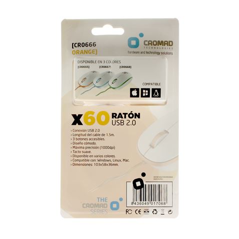 RATÓN X60 USB BLANCO/NARANJA CROMAD - CR0666 2